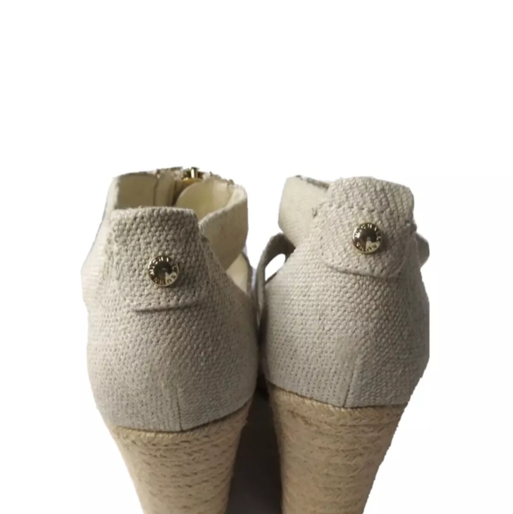 Michael Kors Damita Wedge Shoes Size 9.5M Khaki Heels Gold Zip Accent - Picture 6 of 11